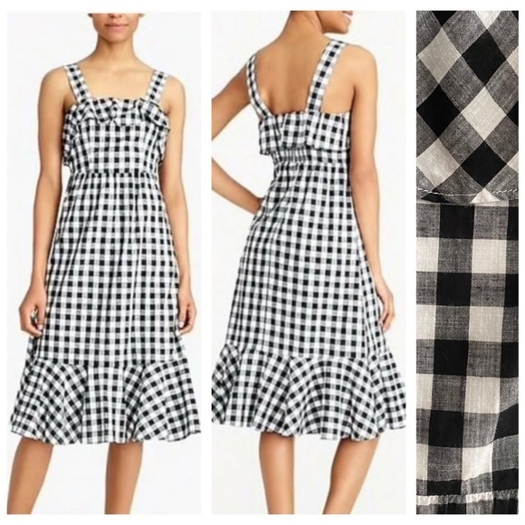 J. Crew Dresses & Skirts - J. Crew Black White Gingham Plaid Ruffle Midi Dress 14